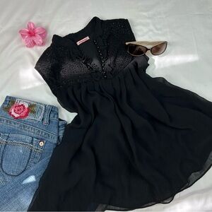 papaya | size s | black beaded chiffon blouse